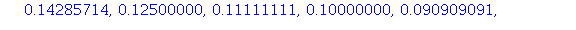 table( [( 6, 3 ) = .12500000, ( 5, 5 ) = .11111111, ( 2, 8 ) = 1., ( 6, 8 ) = 1., ( 1, 6 ) = .16666667, ( 3, 5 ) = .14285714, ( 5, 4 ) = .12500000, ( 7, 3 ) = .11111111, ( 1, 5 ) = .20000000, ( 3, 4 )...