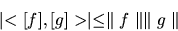 \begin{displaymath}\mid <[f],[g]> \mid \leq \parallel f \parallel \parallel g \parallel
\end{displaymath}