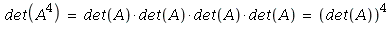 det(A^4) = `*`(`*`(det(A), det(A))*det(A), det(A)) and `*`(`*`(det(A), det(A))*det(A), det(A)) = det(A)^4