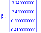 beta := matrix([[9.340000000], [2.460000000], [.6000000000], [.4100000000]])